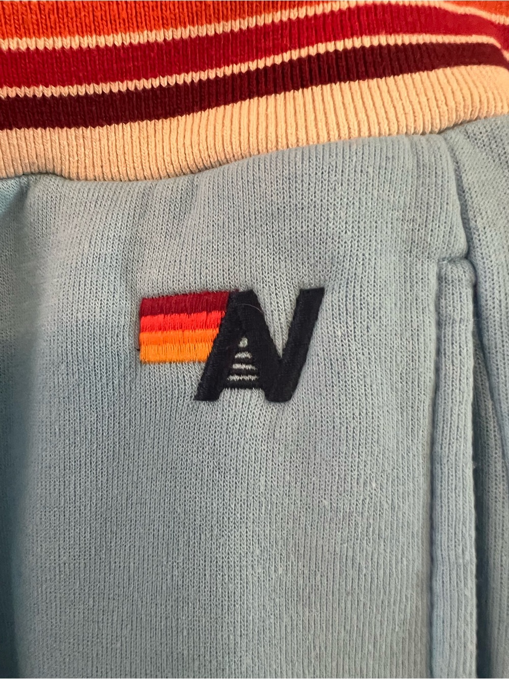 Aviator Nation Rainbow Stripe Joggers Sky Blue Retro Sweatpants Large - Picture 2 of 3